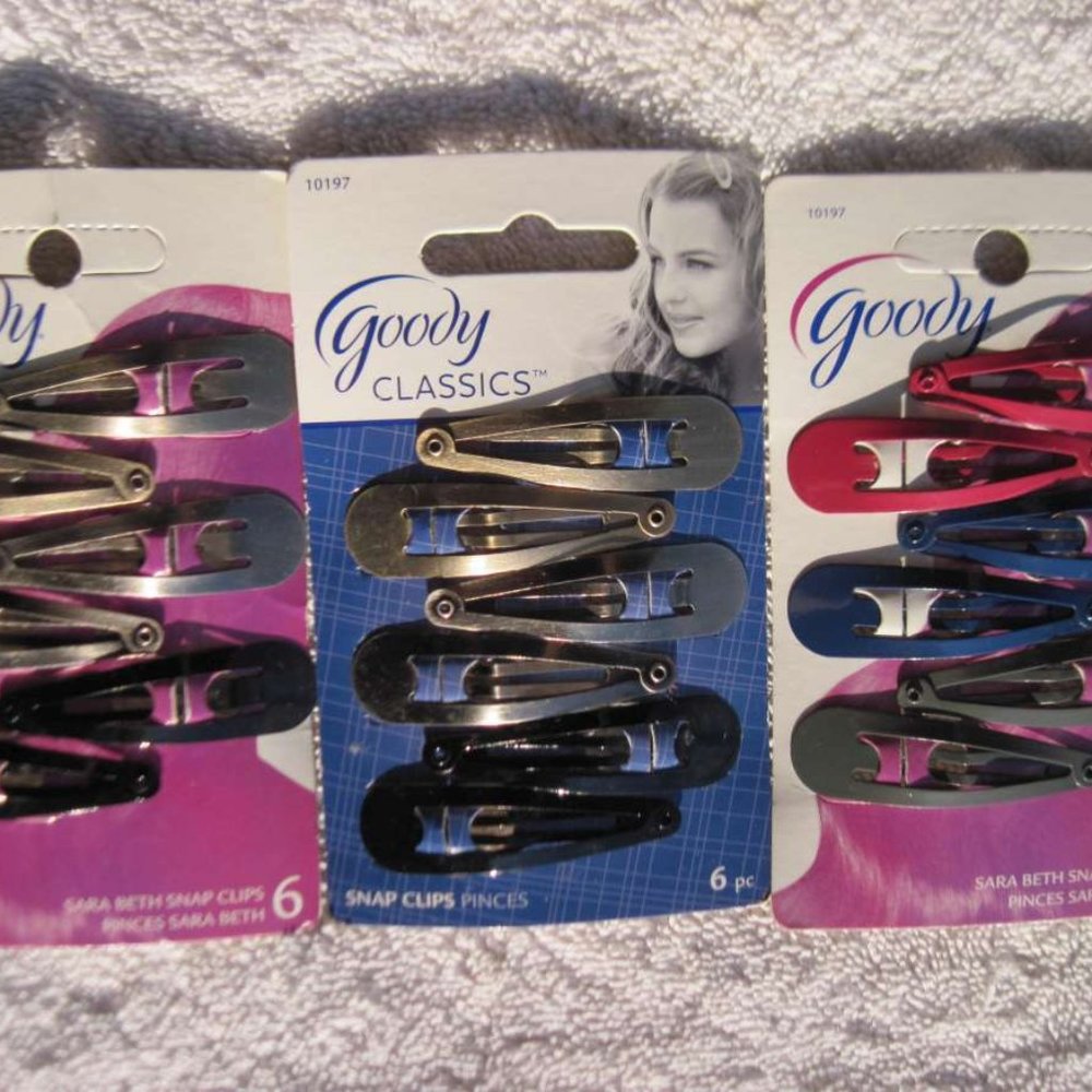 6 Goody Sara Beth Metal Contour Hair Snap Clips Brushed Metal Painted Pink Blue
